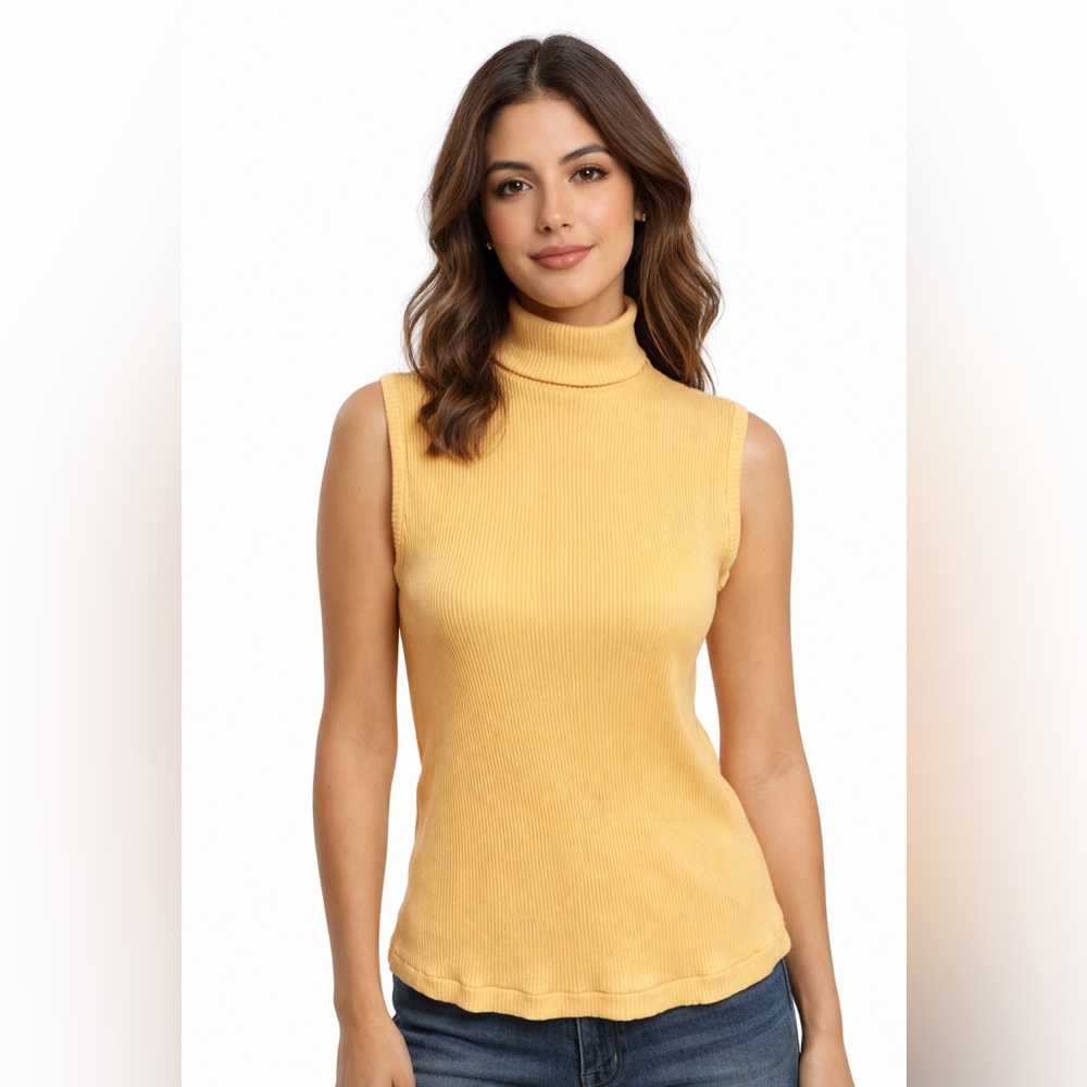 Vintage 1970s Ribbed Sleeveless Polyester Turtleneck Top